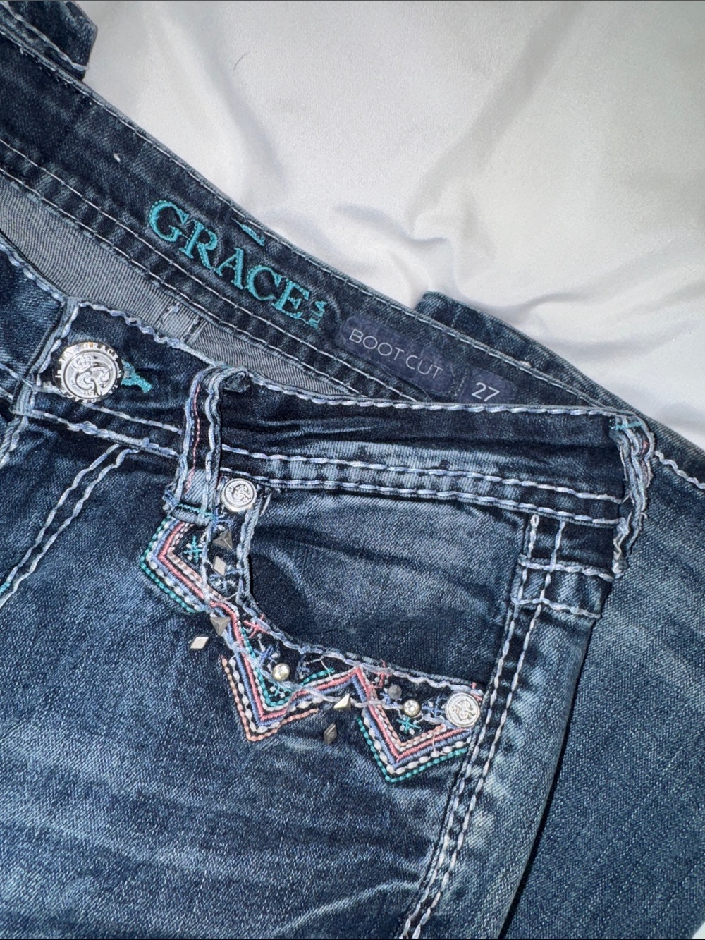 Grace in LA Blue Bootcut Jeans with Embroidered Back Pocket - Picture 4 of 4